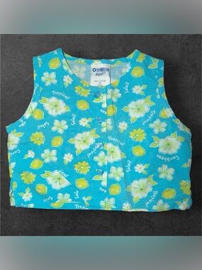 Vintage OshKosh B’gosh Tropical Floral Tank Top 2T Blue Lemon Print